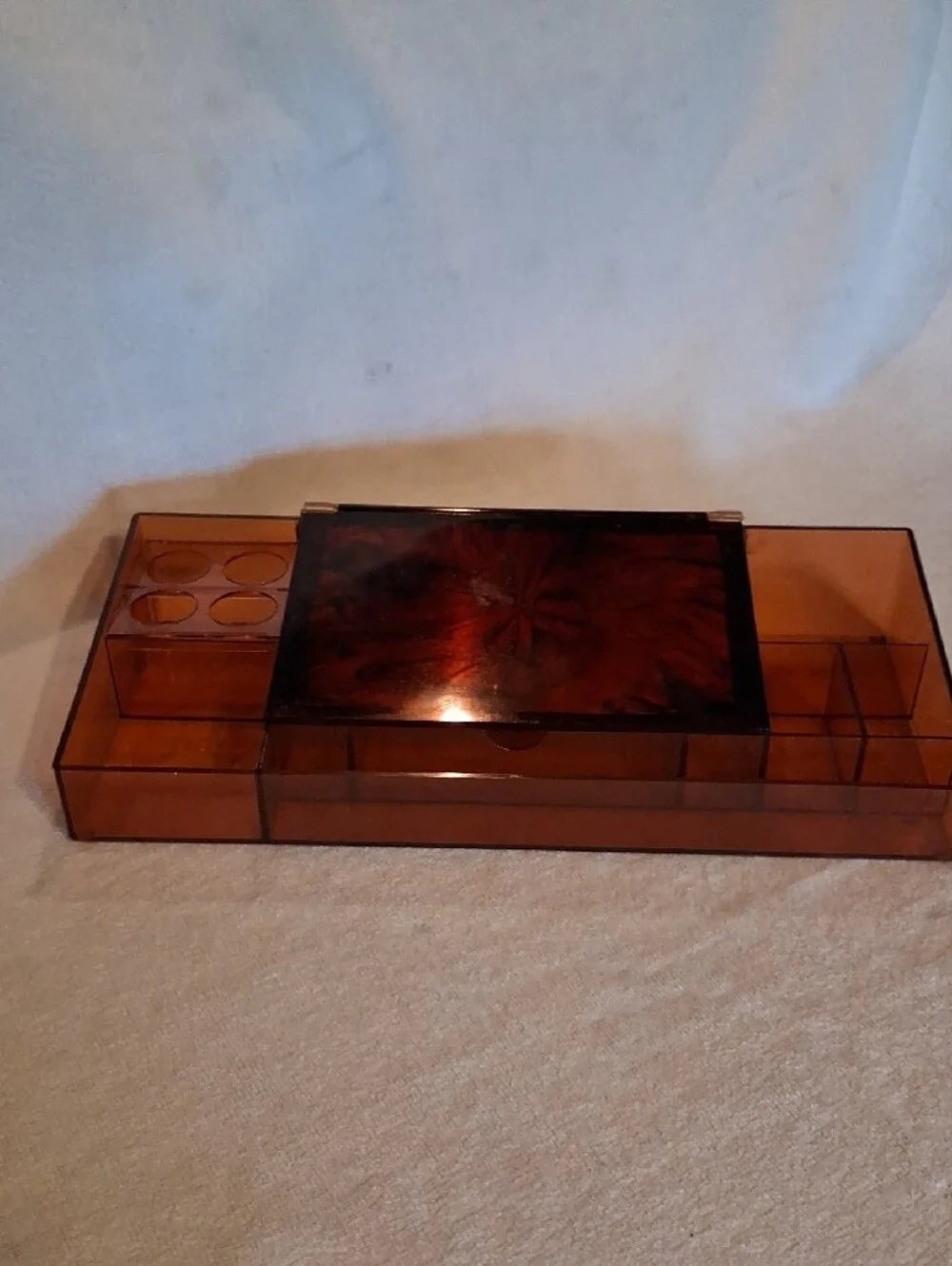MCM Vanity Lucite  Organizer with Mirror - Amber Cosmetic Organizer